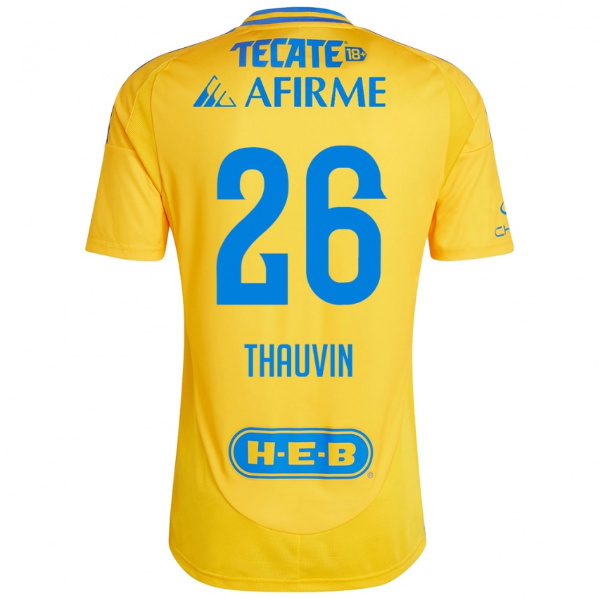 Niño Camiseta Florian Thauvin #26 Oro Amarillo 1ª Equipación 2024/25 La Camisa México