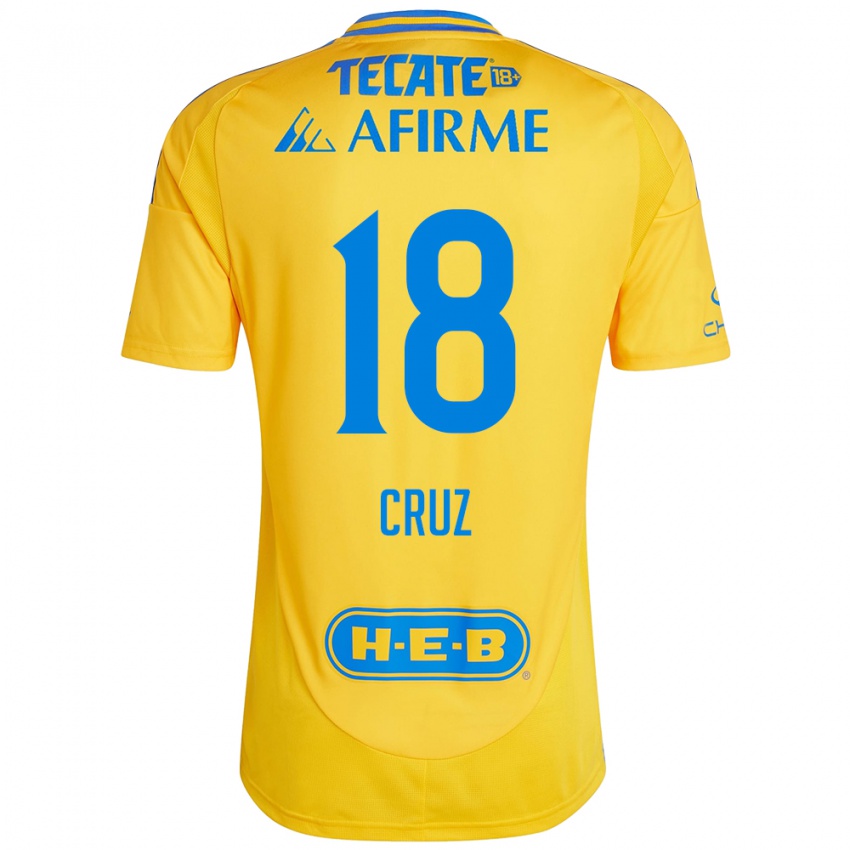 Niño Camiseta Belen Cruz #18 Oro Amarillo 1ª Equipación 2024/25 La Camisa México