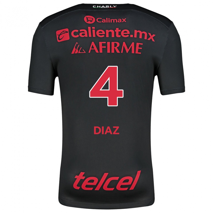 Niño Camiseta Nicolás Díaz #4 Negro Rojo 1ª Equipación 2024/25 La Camisa México