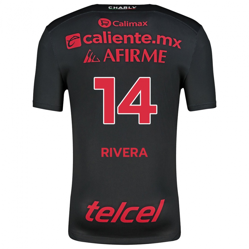 Niño Camiseta Christian Rivera #14 Negro Rojo 1ª Equipación 2024/25 La Camisa México