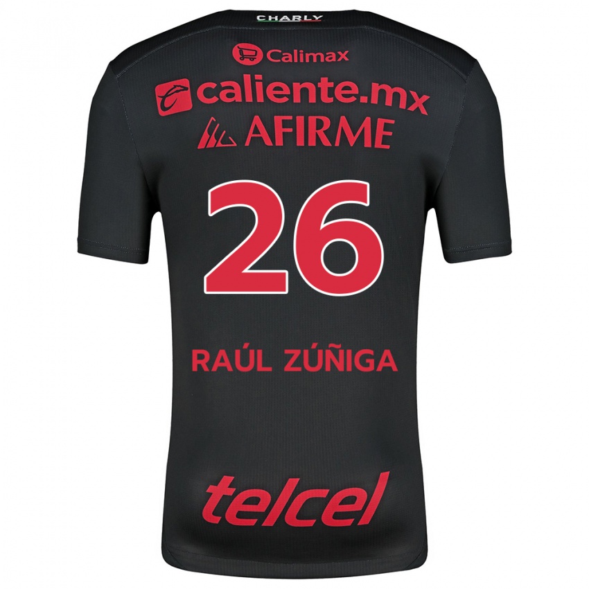 Niño Camiseta José Raúl Zúñiga #26 Negro Rojo 1ª Equipación 2024/25 La Camisa México