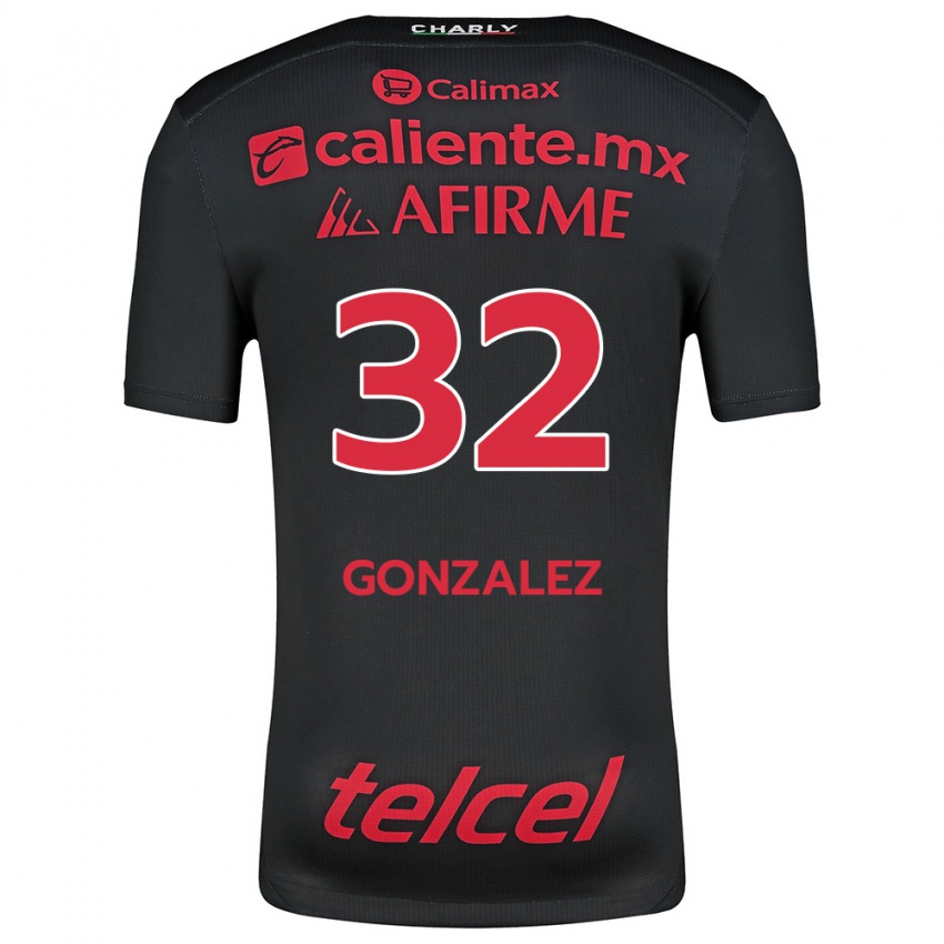 Niño Camiseta Carlos Gonzalez #32 Negro Rojo 1ª Equipación 2024/25 La Camisa México