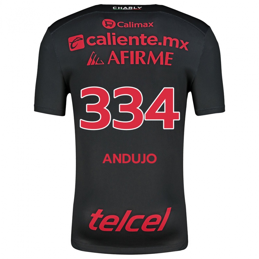 Niño Camiseta Favio Andujo #334 Negro Rojo 1ª Equipación 2024/25 La Camisa México