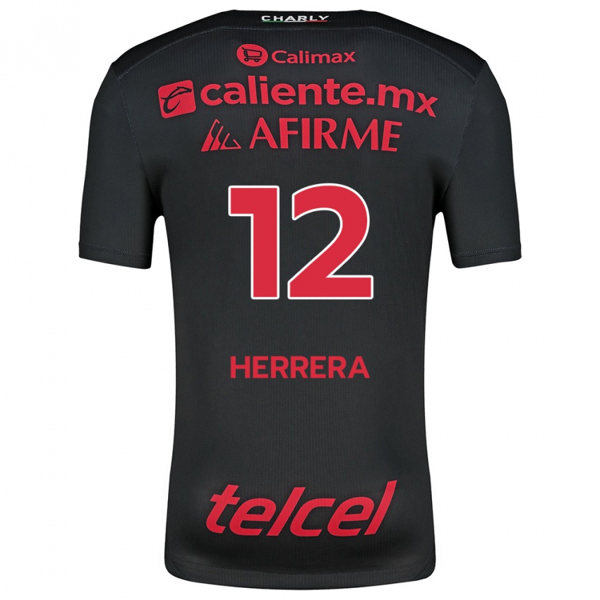 Niño Camiseta Melissa Herrera #12 Negro Rojo 1ª Equipación 2024/25 La Camisa México