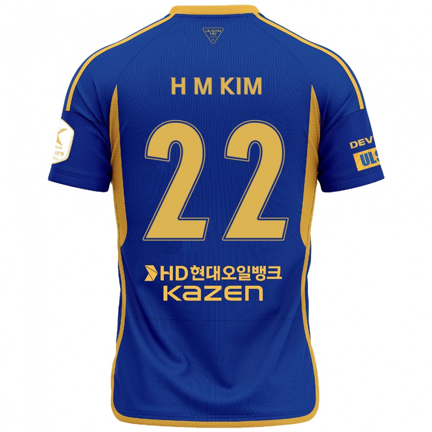 Niño Camiseta Min-Hyuk Kim #22 Azul Amarillo 1ª Equipación 2024/25 La Camisa México