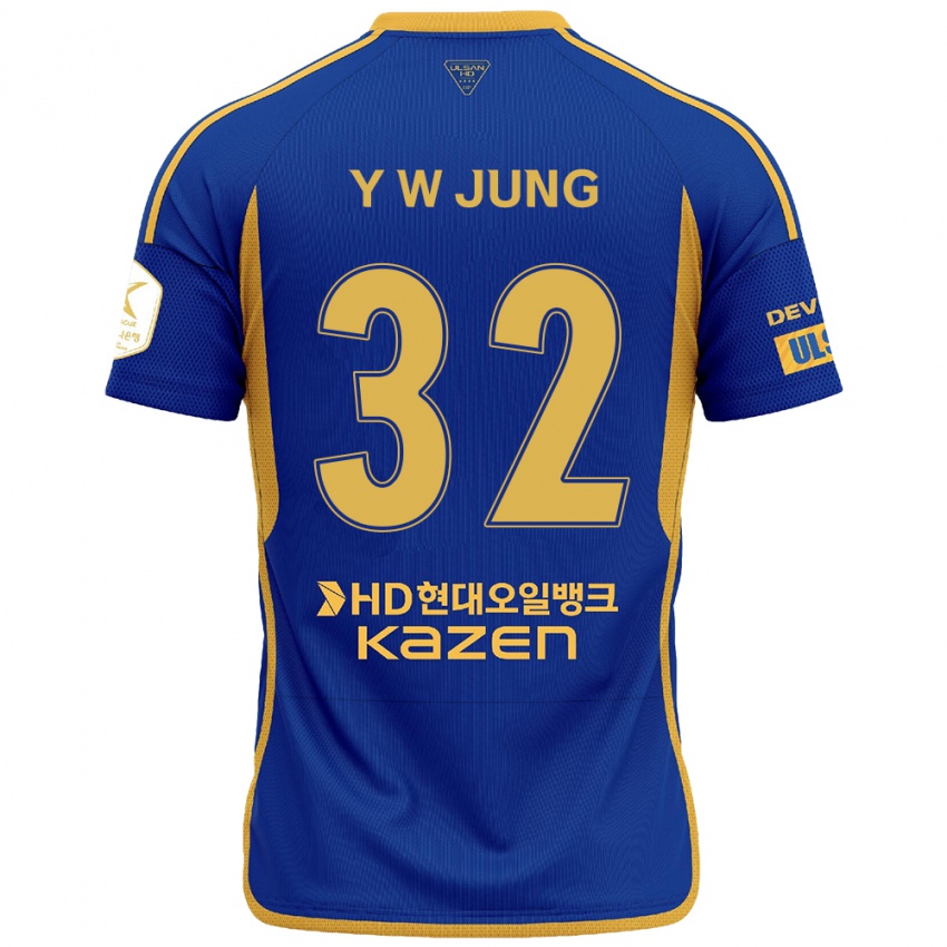 Niño Camiseta Woo-Young Jung #32 Azul Amarillo 1ª Equipación 2024/25 La Camisa México