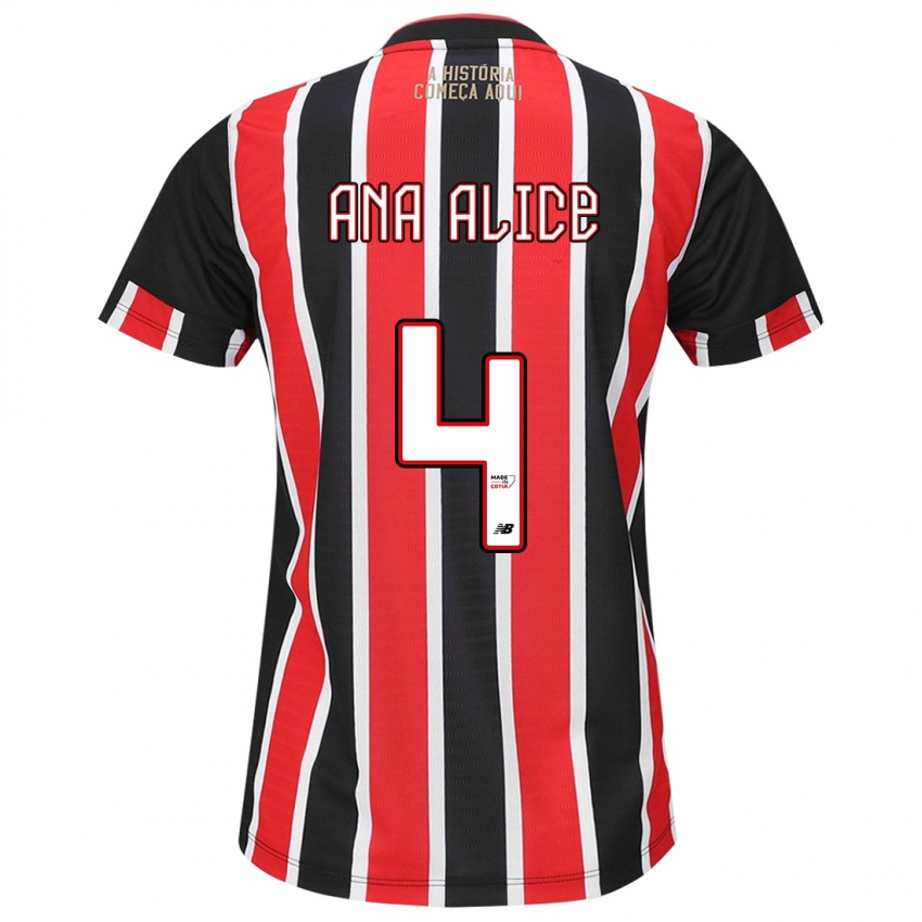 Niño Camiseta Ana Alice Luciano Da Silva #4 Negro Rojo Blanco 2ª Equipación 2024/25 La Camisa México