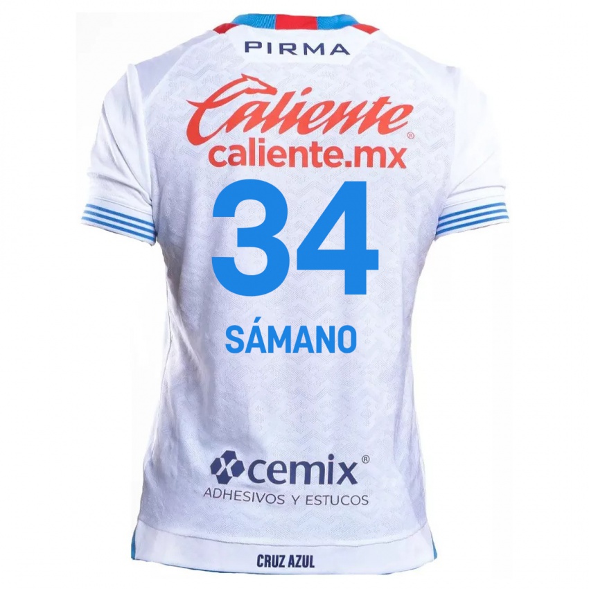 Niño Camiseta Leonardo Sámano #34 Blanco Azul 2ª Equipación 2024/25 La Camisa México