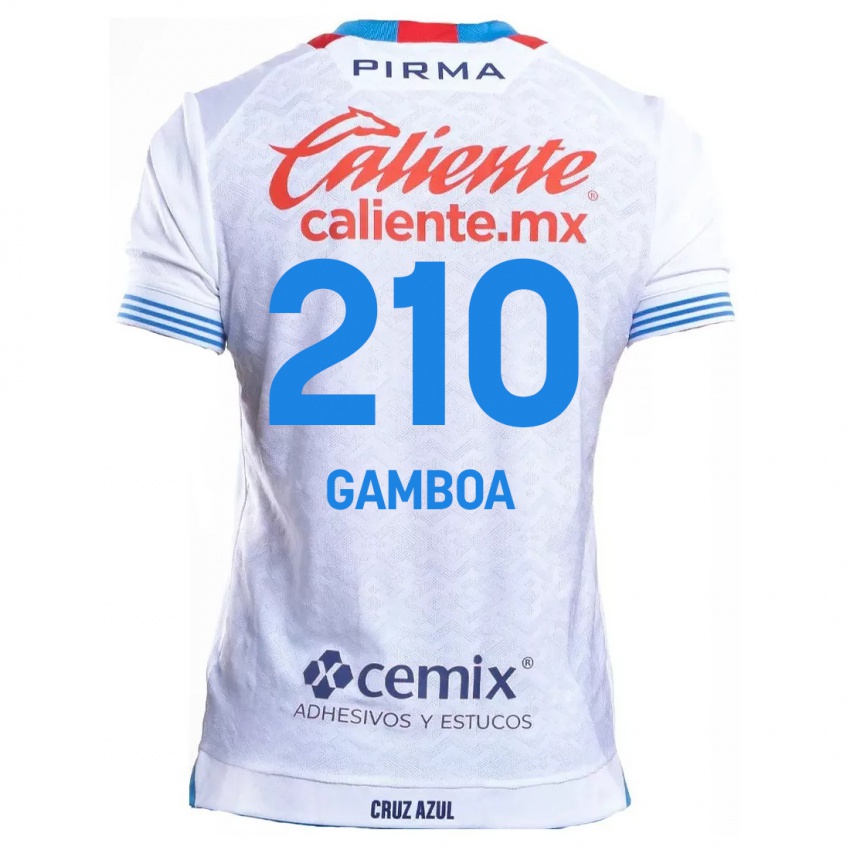 Niño Camiseta Bryan Gamboa #210 Blanco Azul 2ª Equipación 2024/25 La Camisa México