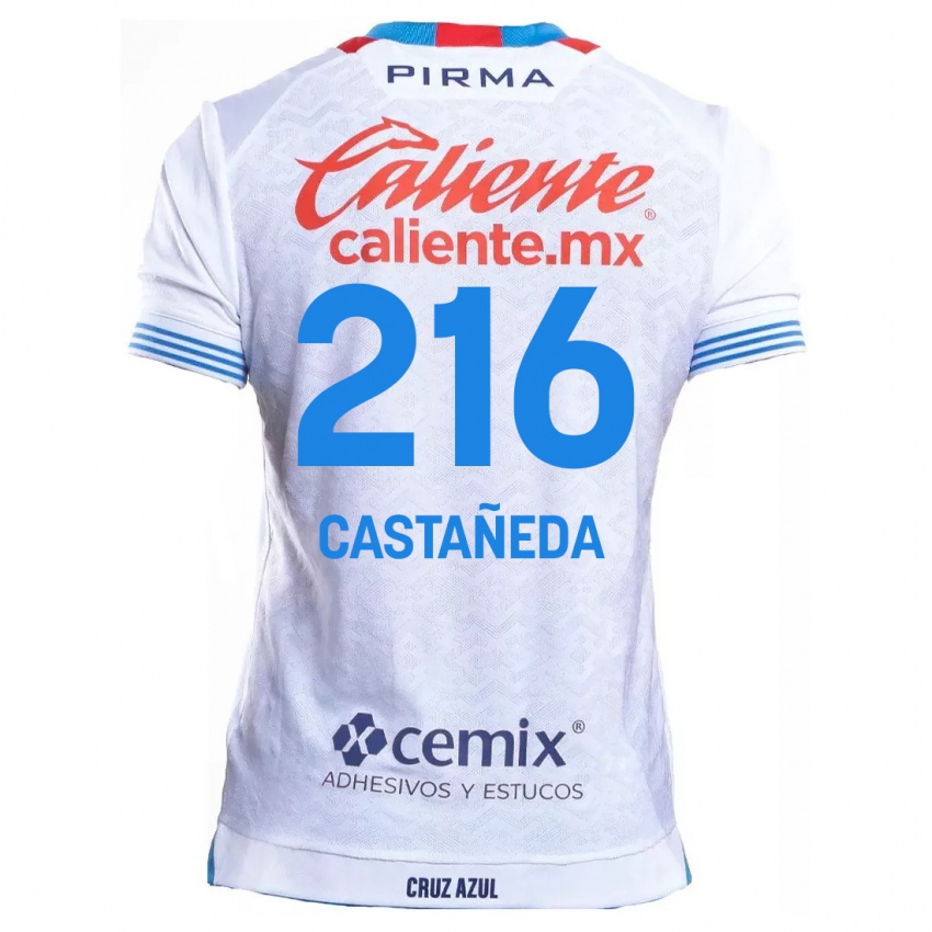 Niño Camiseta Ian Castañeda #216 Blanco Azul 2ª Equipación 2024/25 La Camisa México