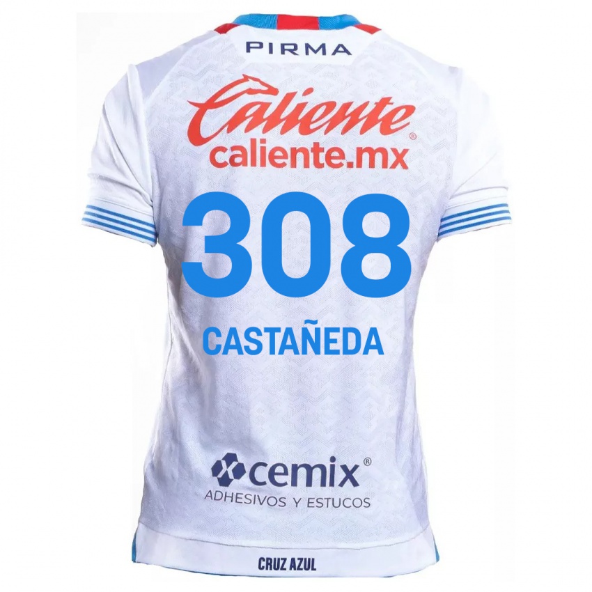 Niño Camiseta Emiliano Castañeda #308 Blanco Azul 2ª Equipación 2024/25 La Camisa México