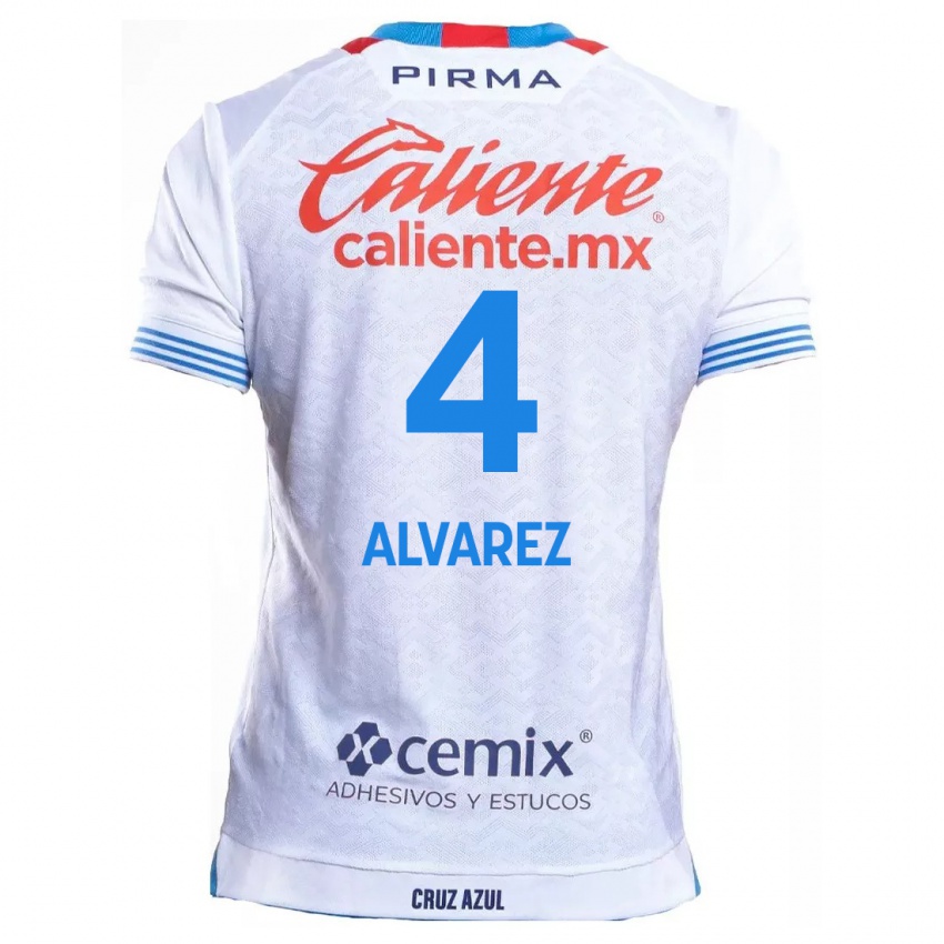 Niño Camiseta Gabriela Alvarez #4 Blanco Azul 2ª Equipación 2024/25 La Camisa México