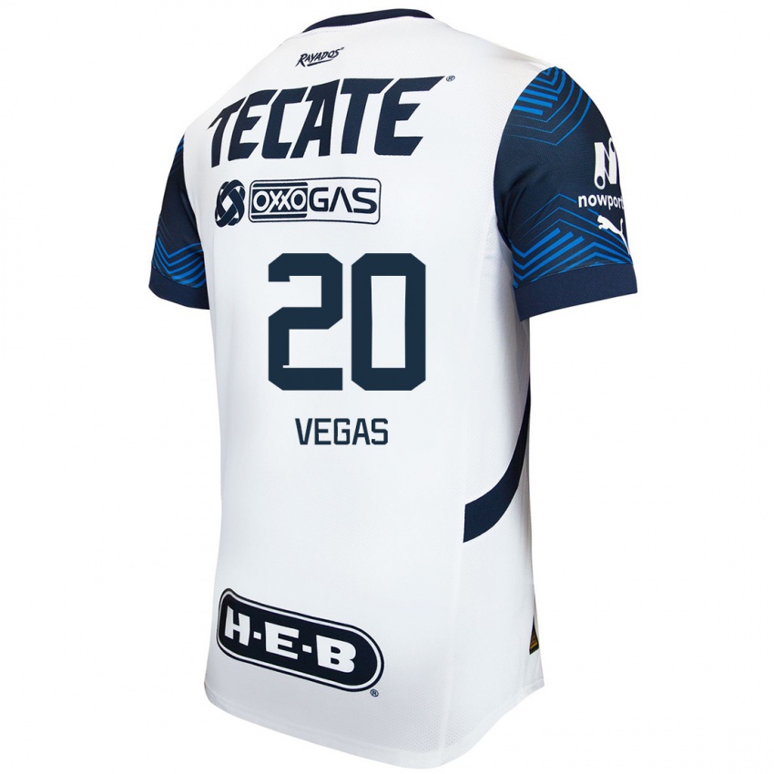 Niño Camiseta Sebastián Vegas #20 Blanco Azul 2ª Equipación 2024/25 La Camisa México