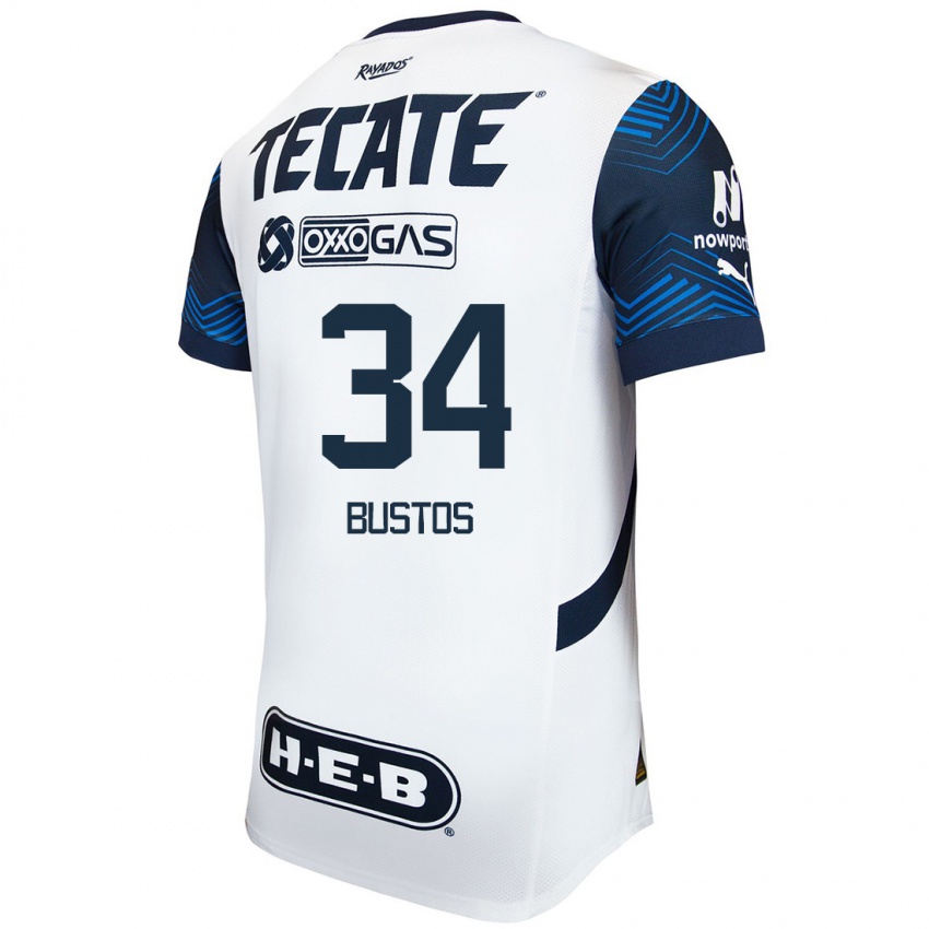 Niño Camiseta César Bustos #34 Blanco Azul 2ª Equipación 2024/25 La Camisa México