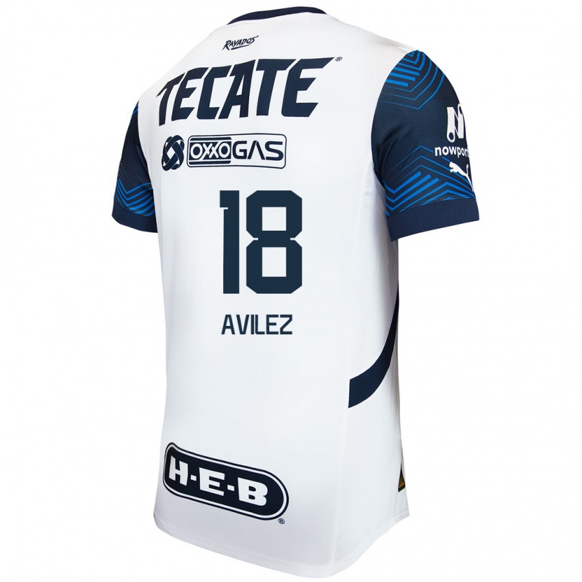 Niño Camiseta Aylin Avilez #18 Blanco Azul 2ª Equipación 2024/25 La Camisa México