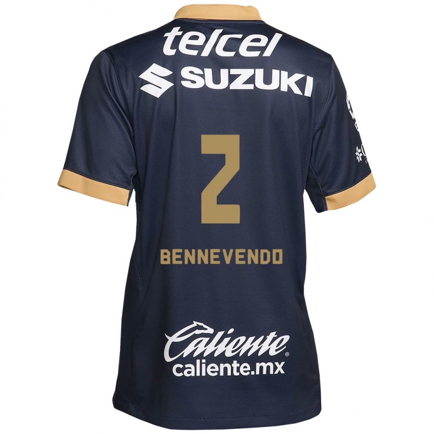 Niño Camiseta Pablo Bennevendo #2 Obsidiana Dorada Blanca 2ª Equipación 2024/25 La Camisa México