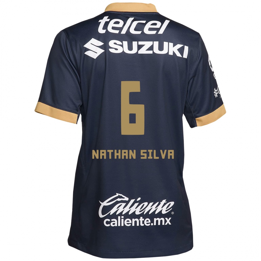 Niño Camiseta Nathan Silva #6 Obsidiana Dorada Blanca 2ª Equipación 2024/25 La Camisa México