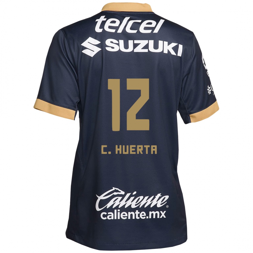 Niño Camiseta César Huerta #12 Obsidiana Dorada Blanca 2ª Equipación 2024/25 La Camisa México