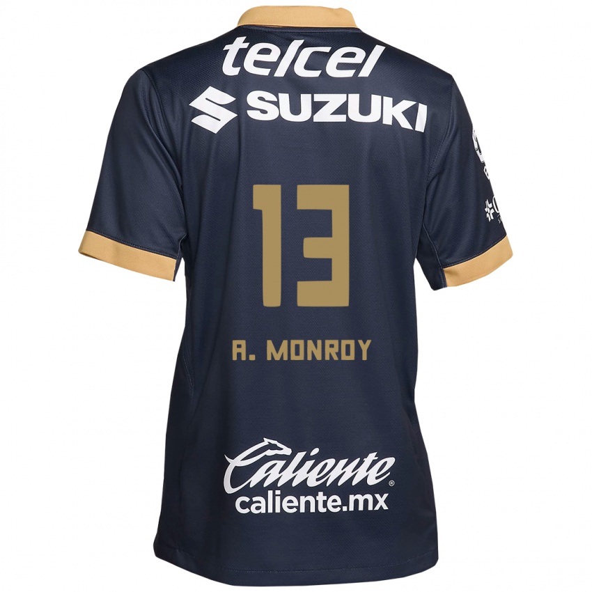 Niño Camiseta Pablo Monroy #13 Obsidiana Dorada Blanca 2ª Equipación 2024/25 La Camisa México