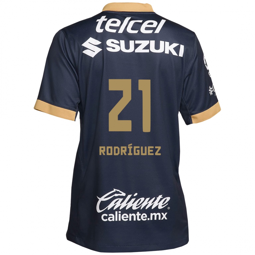 Niño Camiseta Michell Rodríguez #21 Obsidiana Dorada Blanca 2ª Equipación 2024/25 La Camisa México