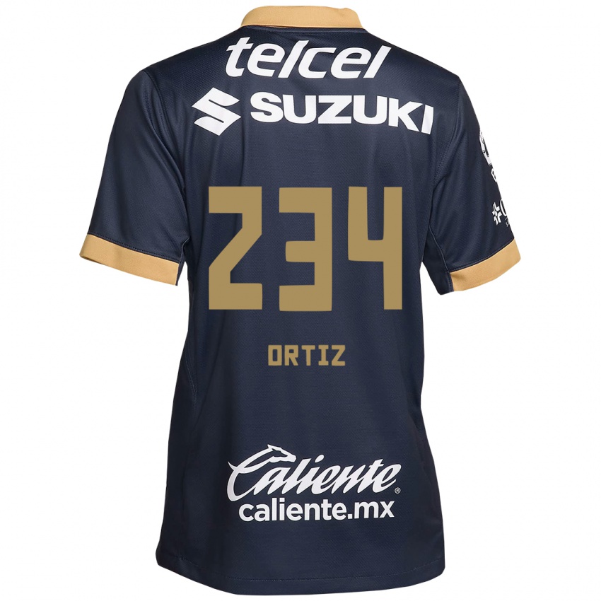 Niño Camiseta Jorge Ortiz #234 Obsidiana Dorada Blanca 2ª Equipación 2024/25 La Camisa México