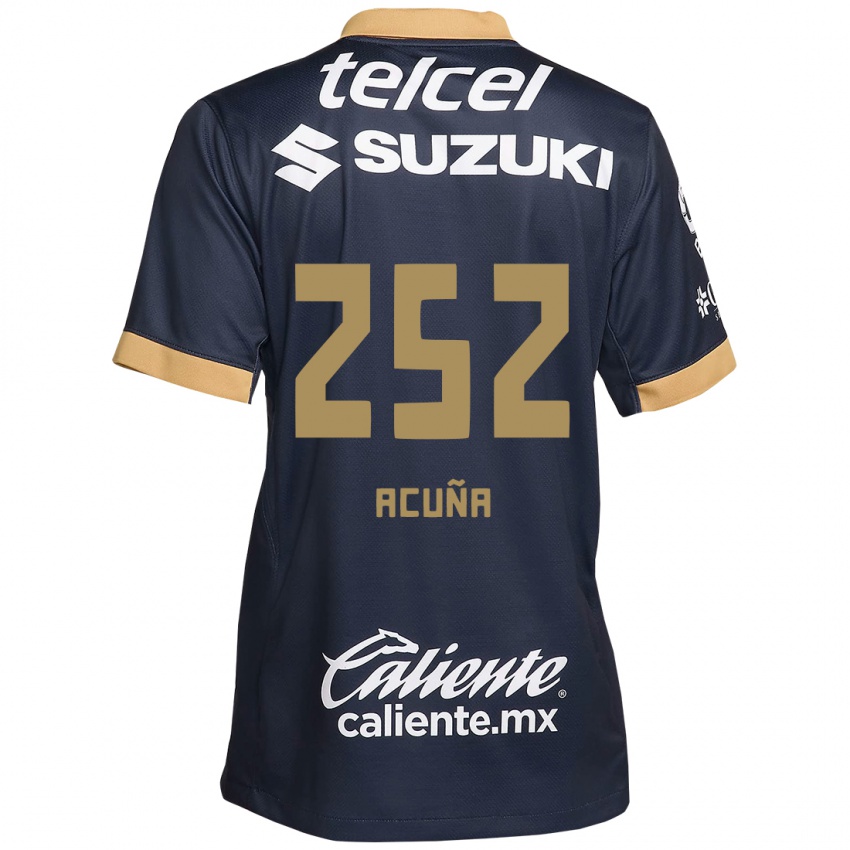 Niño Camiseta José Acuña #252 Obsidiana Dorada Blanca 2ª Equipación 2024/25 La Camisa México