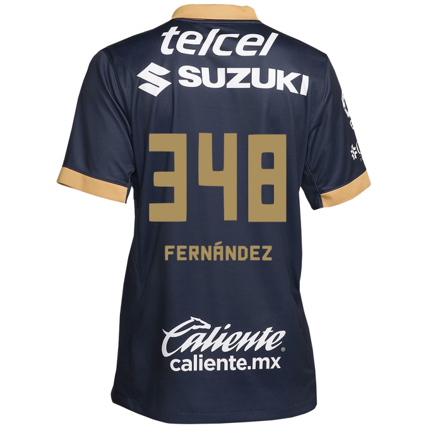 Niño Camiseta Yerik Fernández #348 Obsidiana Dorada Blanca 2ª Equipación 2024/25 La Camisa México