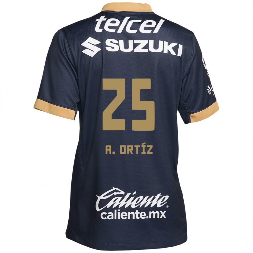 Niño Camiseta Arturo Ortiz #25 Obsidiana Dorada Blanca 2ª Equipación 2024/25 La Camisa México