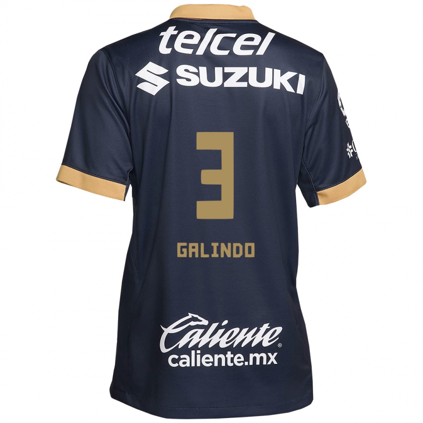 Niño Camiseta Ricardo Galindo #3 Obsidiana Dorada Blanca 2ª Equipación 2024/25 La Camisa México