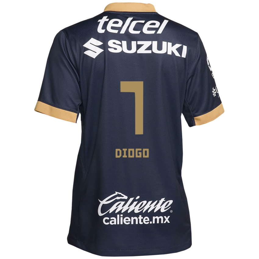 Niño Camiseta Diogo #7 Obsidiana Dorada Blanca 2ª Equipación 2024/25 La Camisa México