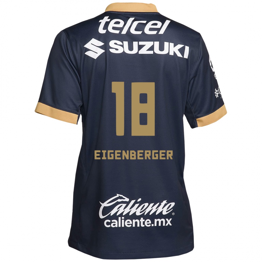 Niño Camiseta Chandra Eigenberger #18 Obsidiana Dorada Blanca 2ª Equipación 2024/25 La Camisa México