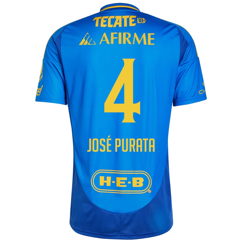 Niño Camiseta Juan Jose Purata #4 Azul Amarillo 2ª Equipación 2024/25 La Camisa México