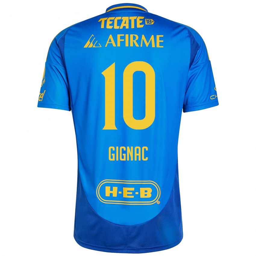 Niño Camiseta Andre-Pierre Gignac #10 Azul Amarillo 2ª Equipación 2024/25 La Camisa México