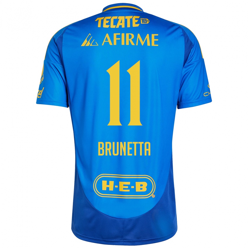 Niño Camiseta Juan Brunetta #11 Azul Amarillo 2ª Equipación 2024/25 La Camisa México