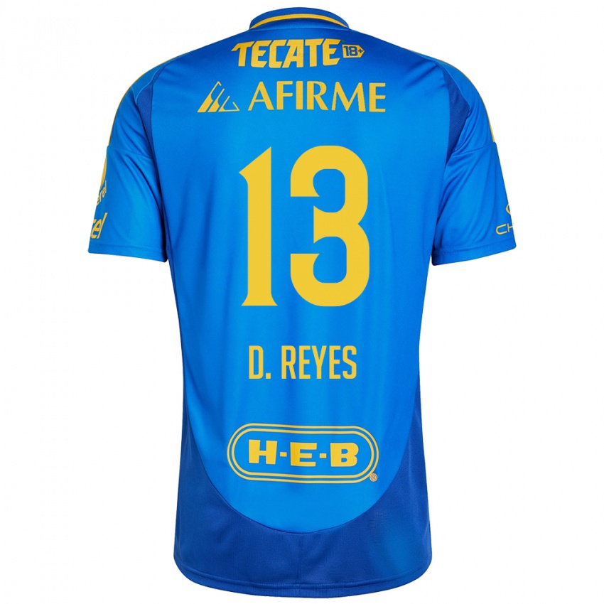 Niño Camiseta Diego Reyes #13 Azul Amarillo 2ª Equipación 2024/25 La Camisa México