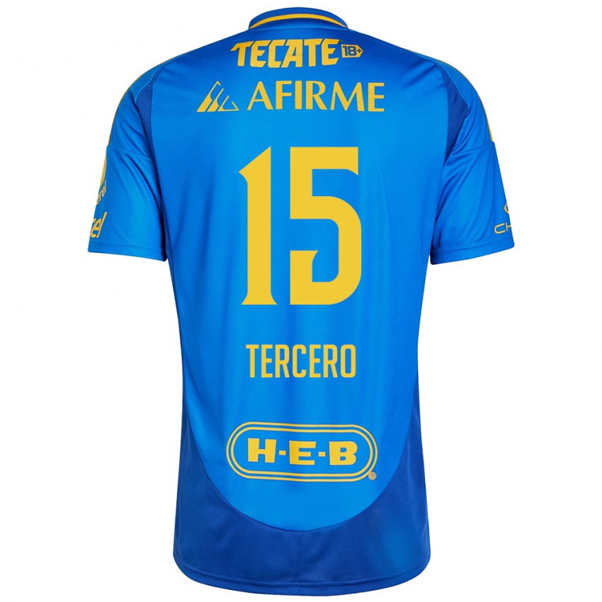 Niño Camiseta Eduardo Tercero #15 Azul Amarillo 2ª Equipación 2024/25 La Camisa México