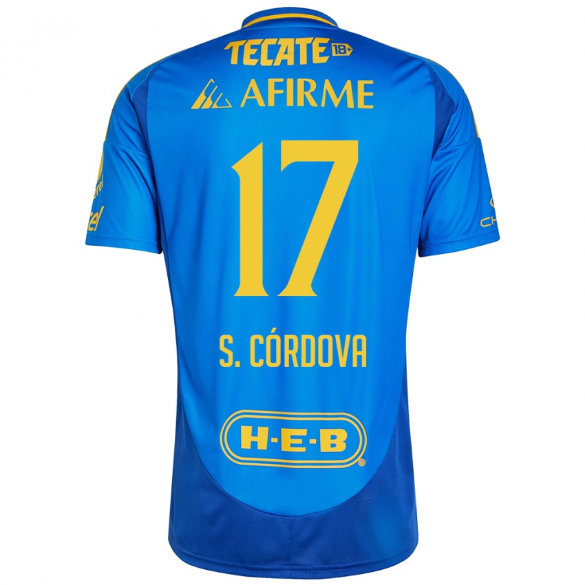 Niño Camiseta Sebastian Cordova #17 Azul Amarillo 2ª Equipación 2024/25 La Camisa México