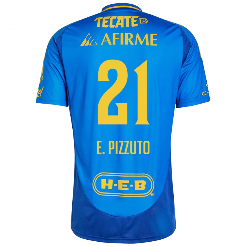 Niño Camiseta Eugenio Pizzuto #21 Azul Amarillo 2ª Equipación 2024/25 La Camisa México