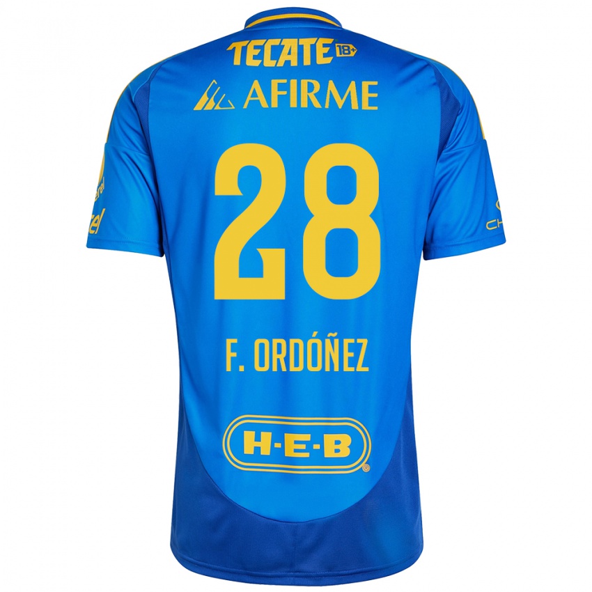 Niño Camiseta Fernando Ordóñez #28 Azul Amarillo 2ª Equipación 2024/25 La Camisa México