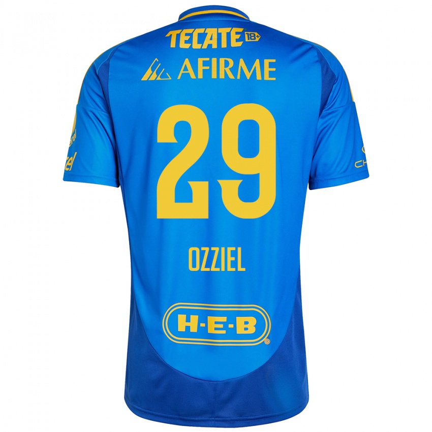 Niño Camiseta Ozziel Herrera #29 Azul Amarillo 2ª Equipación 2024/25 La Camisa México