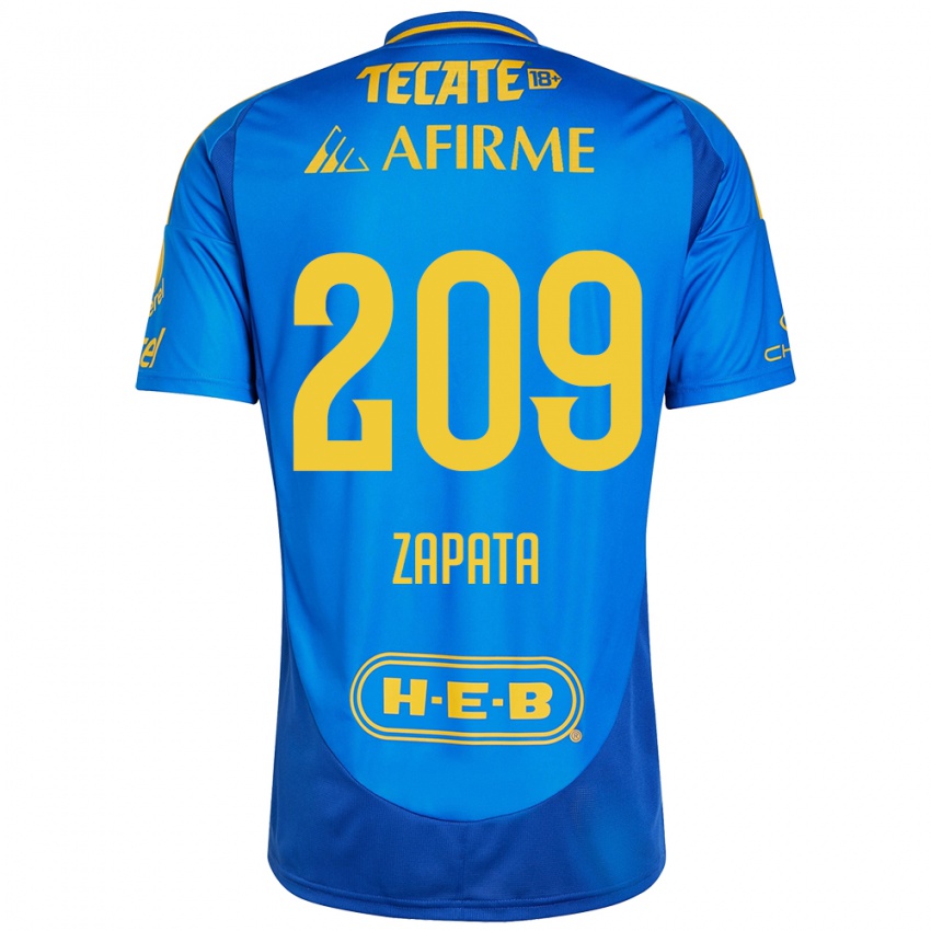 Niño Camiseta Jorge Zapata #209 Azul Amarillo 2ª Equipación 2024/25 La Camisa México