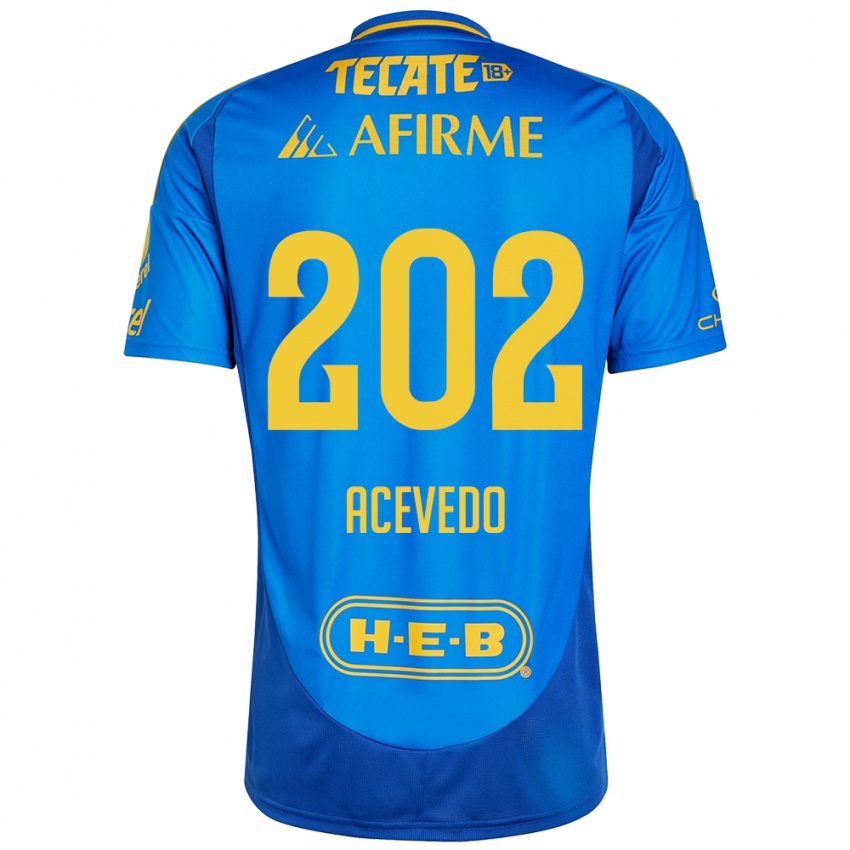 Niño Camiseta José Acevedo #202 Azul Amarillo 2ª Equipación 2024/25 La Camisa México