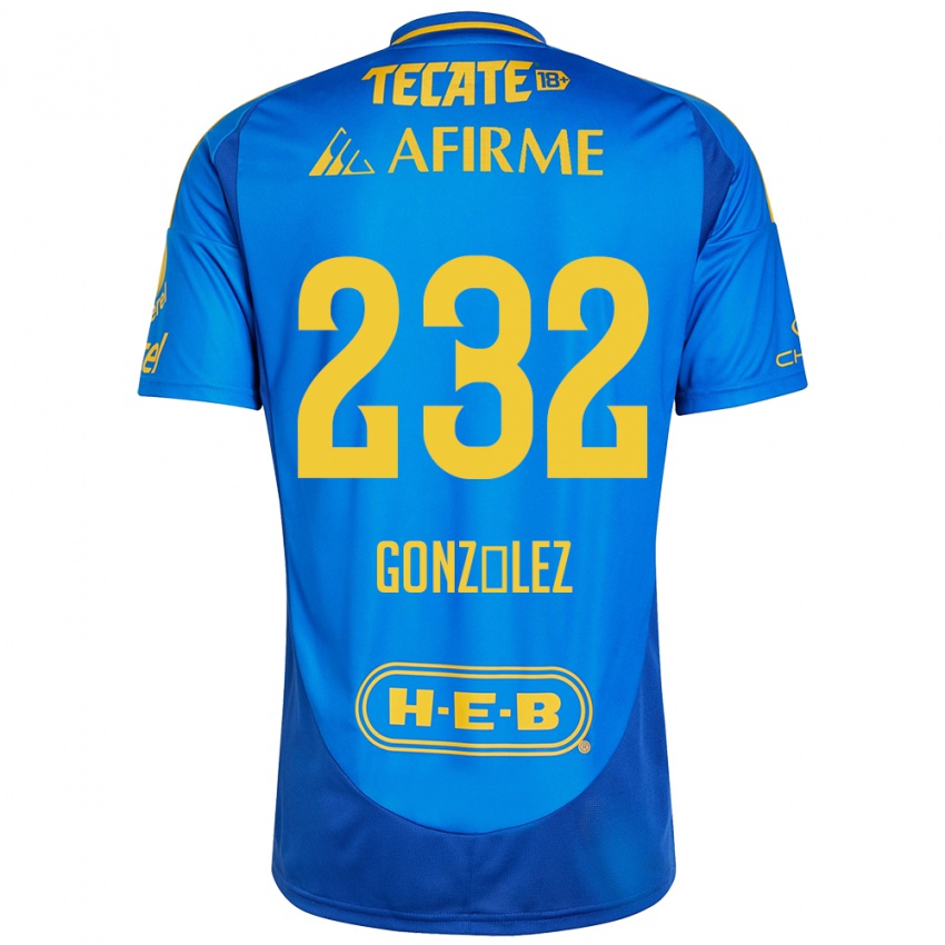 Niño Camiseta César González #232 Azul Amarillo 2ª Equipación 2024/25 La Camisa México