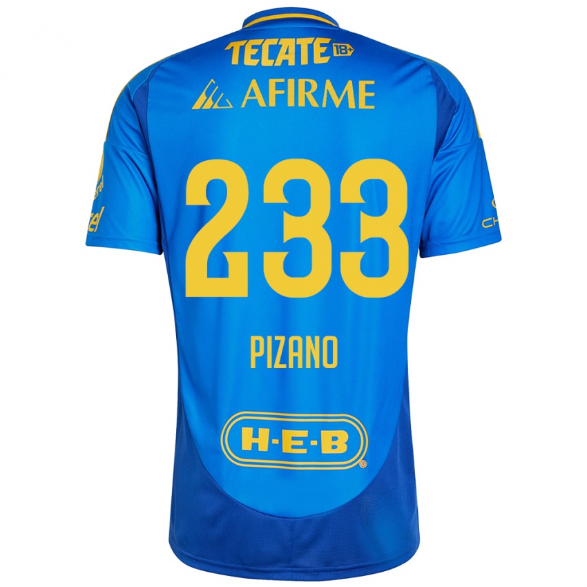 Niño Camiseta Juan Pizano #233 Azul Amarillo 2ª Equipación 2024/25 La Camisa México