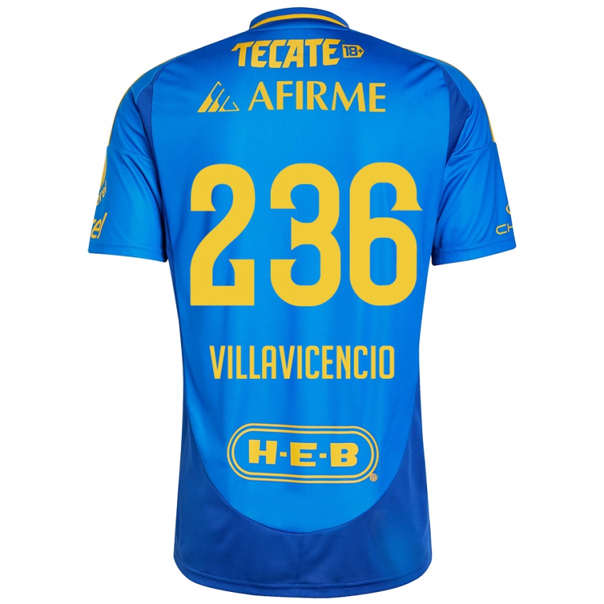 Niño Camiseta Edgar Villavicencio #236 Azul Amarillo 2ª Equipación 2024/25 La Camisa México