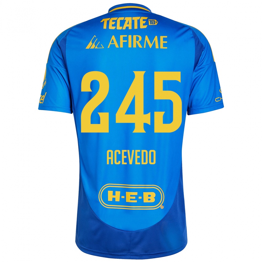 Niño Camiseta Kevin Acevedo #245 Azul Amarillo 2ª Equipación 2024/25 La Camisa México