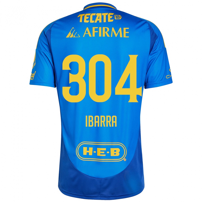 Niño Camiseta Luis Ibarra #304 Azul Amarillo 2ª Equipación 2024/25 La Camisa México