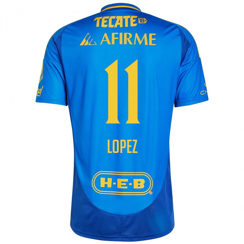 Niño Camiseta Nicolas Lopez #11 Azul Amarillo 2ª Equipación 2024/25 La Camisa México