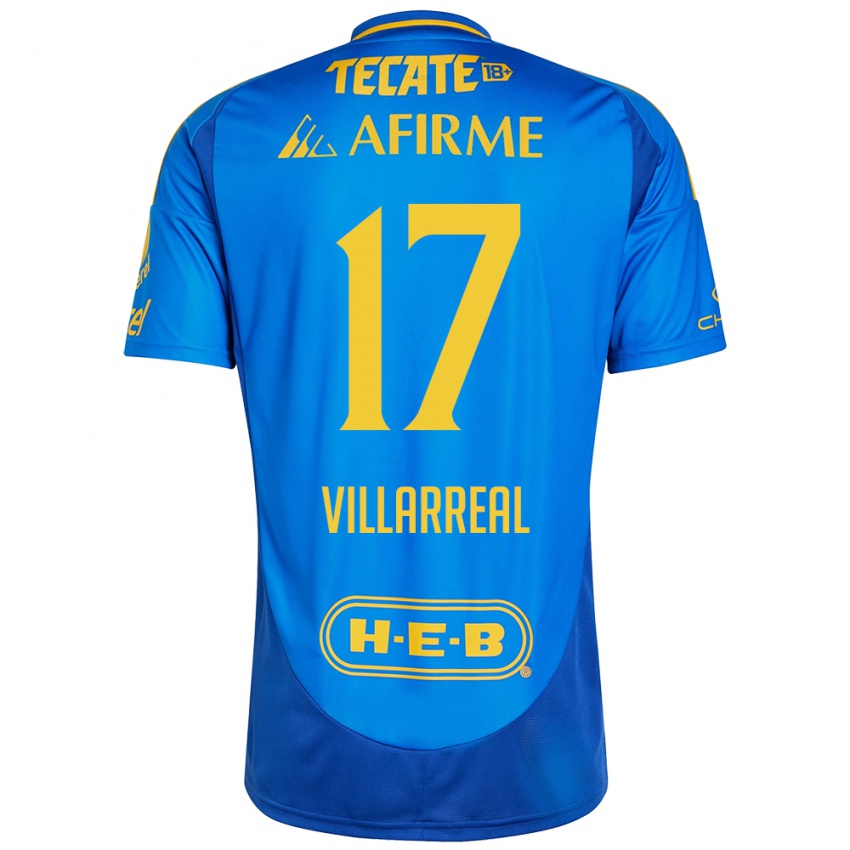 Niño Camiseta Natalia Villarreal #17 Azul Amarillo 2ª Equipación 2024/25 La Camisa México