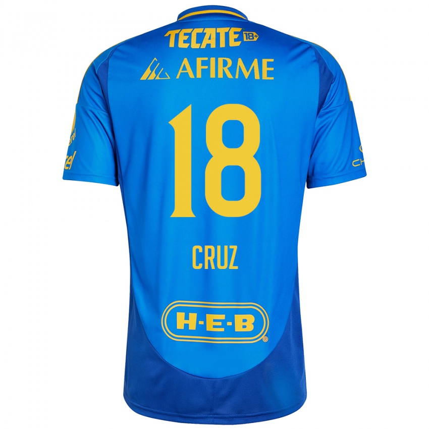 Niño Camiseta Belen Cruz #18 Azul Amarillo 2ª Equipación 2024/25 La Camisa México